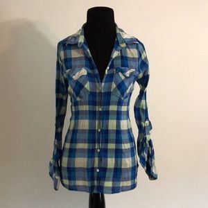 🤑 4 for $12 - Blue Plaid Cotton Long-Sleeve Top